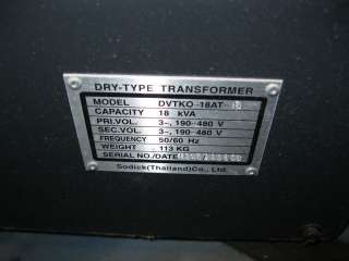 SODICK Transformer   DVTKO 18AT D 18KVA Dry Pri190V 480V 3ph Sec 190 