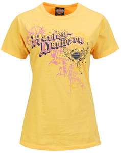 Harley Davidson Womens Heart & Soul Melon Yellow Short Sleeve Crew T 