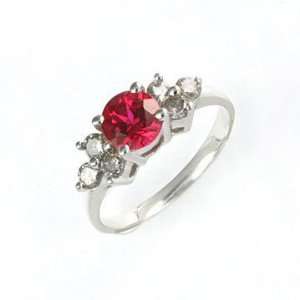 1cttw Lab Created Ruby and Genuine Diamond 10K White Gold Ring Size 7