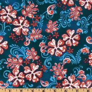  44 Wide Surf City Hibiscus Blue Fabric By The Yard Arts 