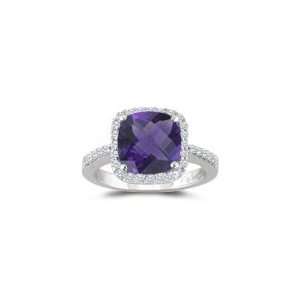  0.33 Cts Diamond & 2.05 Cts Amethyst Ring in 14K White 