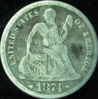 1874 P VG Seated Liberty Dime     