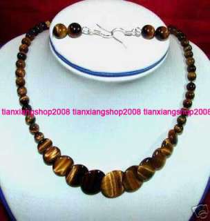 Genuine Tiger eye Rock bead Necklace+ Earring set free  