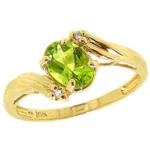   Yellow Gold Oval Gemstone and Diamond Engagement Ring Peridot, size8.5