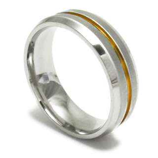 Stainless Steel Mens Comfort Fit Gold Stripe Band Ring  