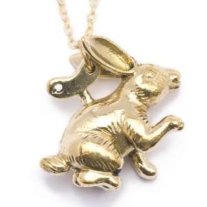 Vtg rabbit toy windup bunny alice in wonderland gold necklace by 