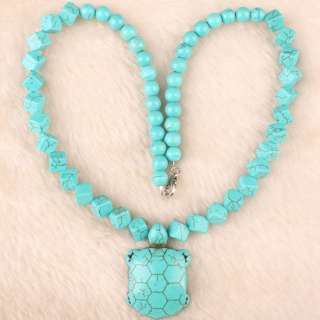 New Howlite Turquoise Dice Bead Pretty Turtle Pendant Necklace Strand 