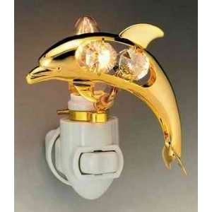 24k Gold Plated Dolphine Night Light with Crystals