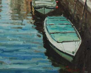   Buildings River Street Boat City Art oil painting on Canvas 24x36 V4