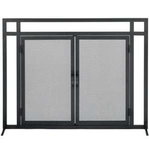   High Mission Style Black Wrought Iron Fireplace Scree