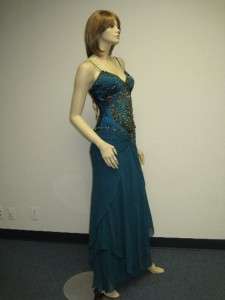 Sue Wong Designer Dress 6 Turquoise Blue Gold Copper Beaded Sequin 