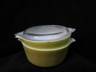 Pyrex Primary Colors Yellow/Verde Set of 2 Round Casseroles, 1 Lid 