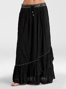 NWT GUESS Jeans $108 Sophie Black Long Maxi Boho Ruffle Skirt dress XS 
