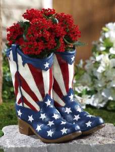 Stars and Stripes Patriotic Cowboy Boot Garden Planter ~4th Of July 