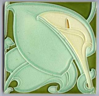 Art Nouveau Majolica tile CALLA on GREEN right  