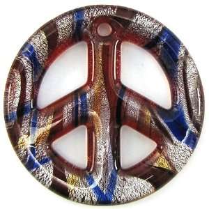  50mm lampwork glass peace sign coin pendant brown