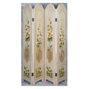  Four Panel Floral Painted Wood Screen