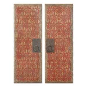  Uttermost Door Panels Wood Wall Art   Set of 2, Red, 13W x 