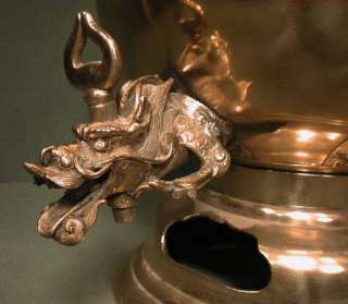 Antique Chinese Brass Bronze Samovar Tea Urn DRAGON HUGE FIGURAL FOO 