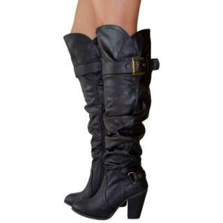   Buckle Stylish Cowgirl Western Slouchy Over the Knee High Boots  