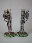 Pair Palissy Majolica monkey candle holders  