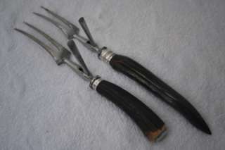 GENUINE STAG & SILVER CASED WALKER AND HALL 5 PCE CARVING SET L@@K 