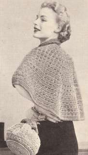 Vintage Crochet Cape Wrap with Evening Bag Pattern 50s  