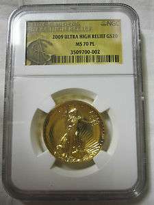 2009 $20 ULTRA HIGH RELIEF NGC MS70 PL DOUBLE EAGLE GOLD COIN  