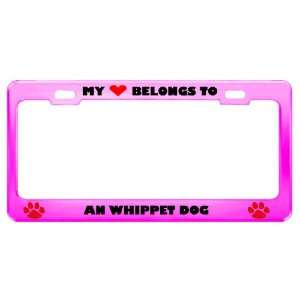   Whippet Dog Pet Pink Metal License Plate Frame Tag Holder Automotive