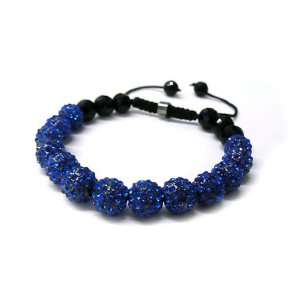 Blue Shamballa 10mm Glass Beaded Bracelet with 12 Iced Out Disco Balls