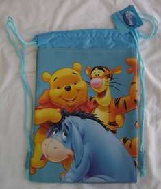 Winnie the Pooh Drawstring Backpack Sling Tote Bag Blue  