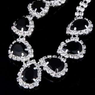   CZ chain black faceted crystal drop necklace earring set 41N  