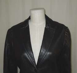 BCBG Maxazria Black Leather Single Button Jacket Blazer M  