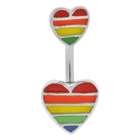   Belly Button Ring Navel Double Rainbow Heart Body Jewelry 14 Gauge