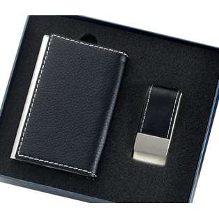   Card Holder with Matching Money Clip in Gift Box   Black 