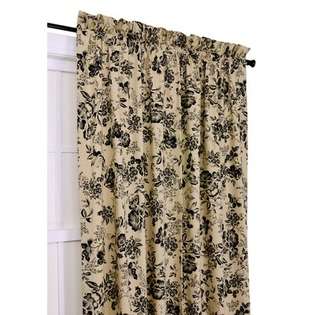  Curtain Palmer Floral Toile Tailored Panel in Black   Size 50 x 54 