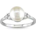 Amour 10k White Gold Pearl and 1/8ct TDW Diamond Ring