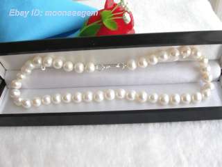 Natural 10mm white freshwater cultured pearls necklace  