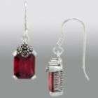 Sterling Silver Marcasite and Garnet Cubic Zirconia Drop Earring
