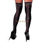Leg Avenue Stay Up Lace Top Black & Pink Faux Corset Back Seam Thigh 