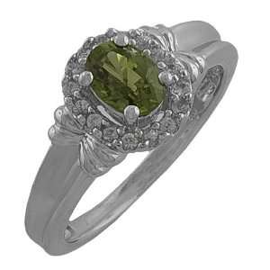   Silver 1 Cttw Faceted Green & White Sapphire Ring (Size 9) Jewelry