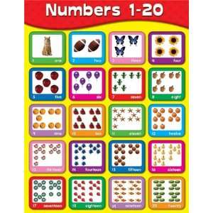  12 Pack CARSON DELLOSA NUMBERS 1 20 LAMINATED CHARTLET 