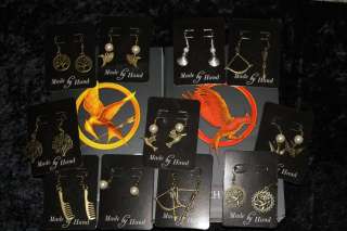 Hunger Games Katniss Peeta Bronze Earrings Pearl Mockingjay Cinna Bow 