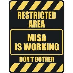   RESTRICTED AREA MISA IS WORKING  PARKING SIGN