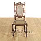 antique english solid oak jacobean rattan high back side chair