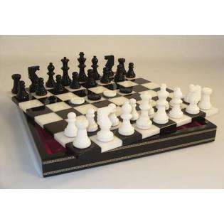   NS141BK 13 1/2 Alabaster Checkers and Chess Set in Inlaid Wood