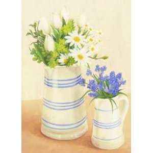  White Vases And Blue Daisies 2    Print