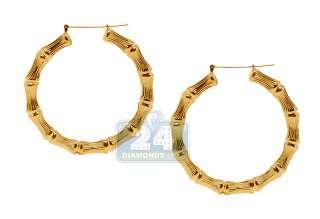 10K Yellow Gold Bamboo Hoop Womens Earrings 2 1/5 inch  