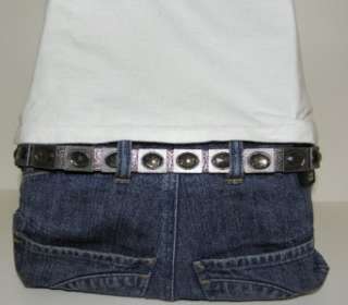 NEW CALVIN KLEIN JEANS WOMENS LEATHER BELT SILVER JEWELED SLIM ONE 