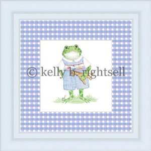 henry froggy (frog w/giraffe) white frame blue gingham mat  